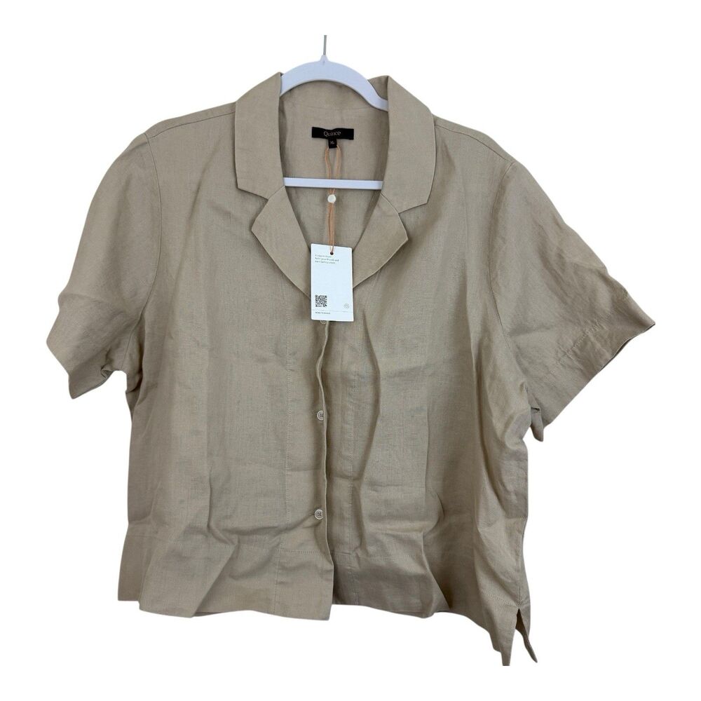 Quince European Flax Linen Button Shirt Short Sleeve XL Beige Khaki Minimalist